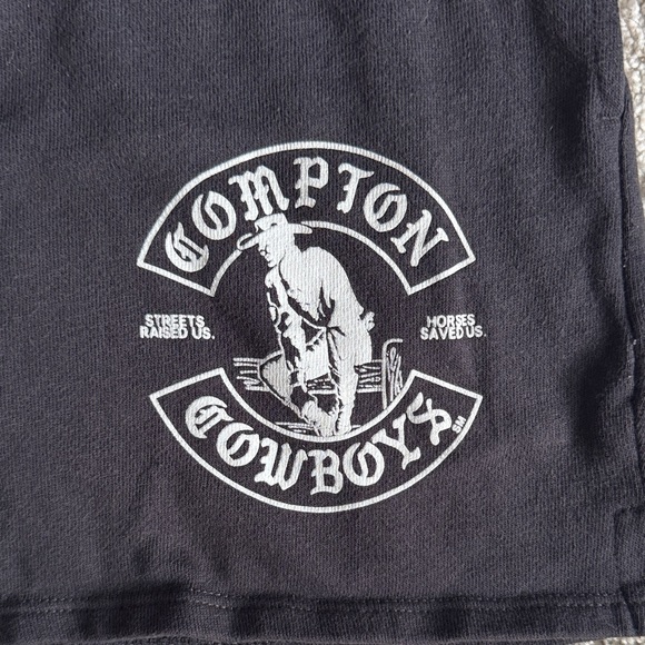 Compton Cowboys Black Women's Athletic Shorts with Graphic Print - Picture 3 of 7